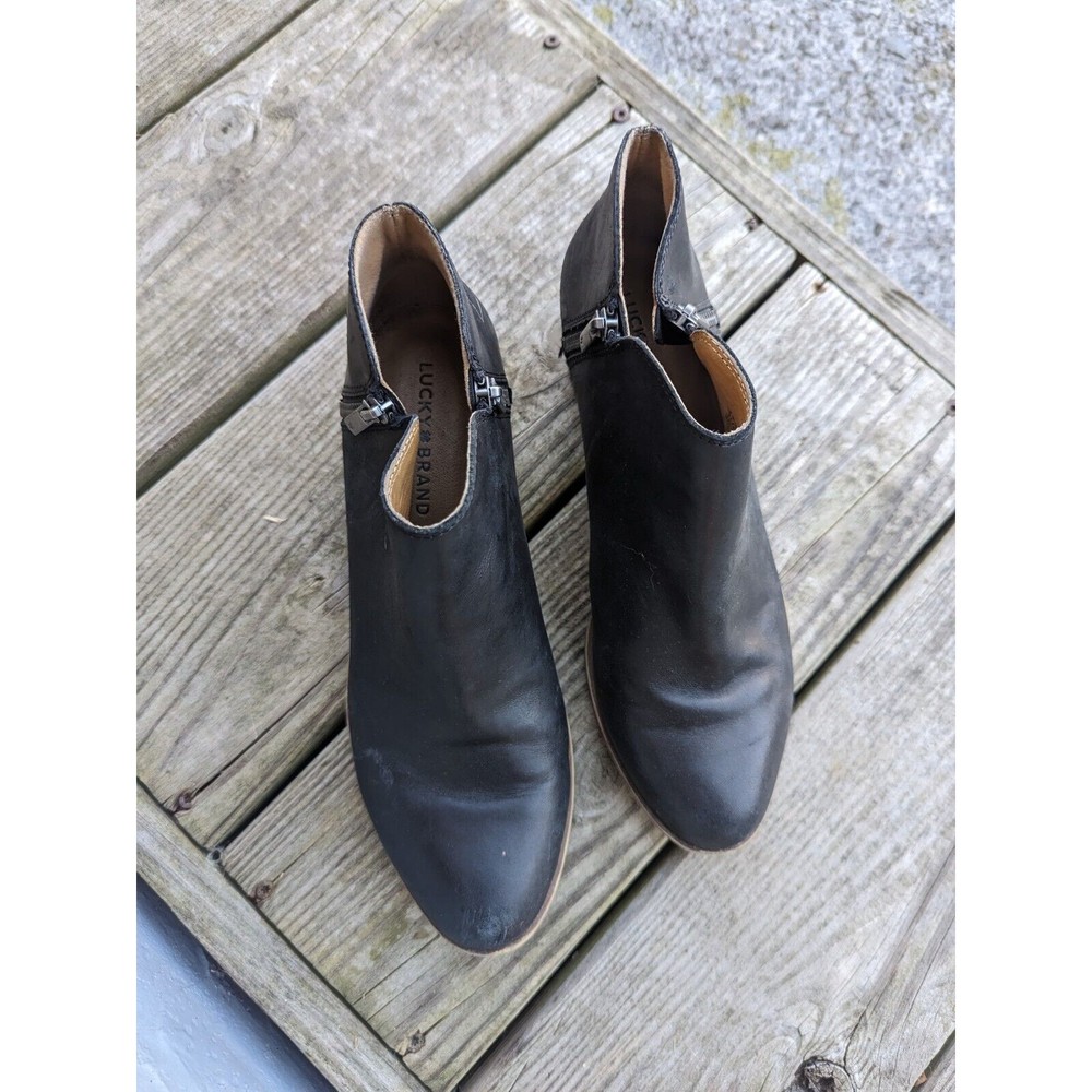 Lucky Brand Booties Black Leather Bucklee Ankle Boots Women Size 8.5